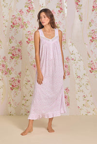 A lady wearing Cutesy Floral "Eileen" Cotton Modal Nightgown