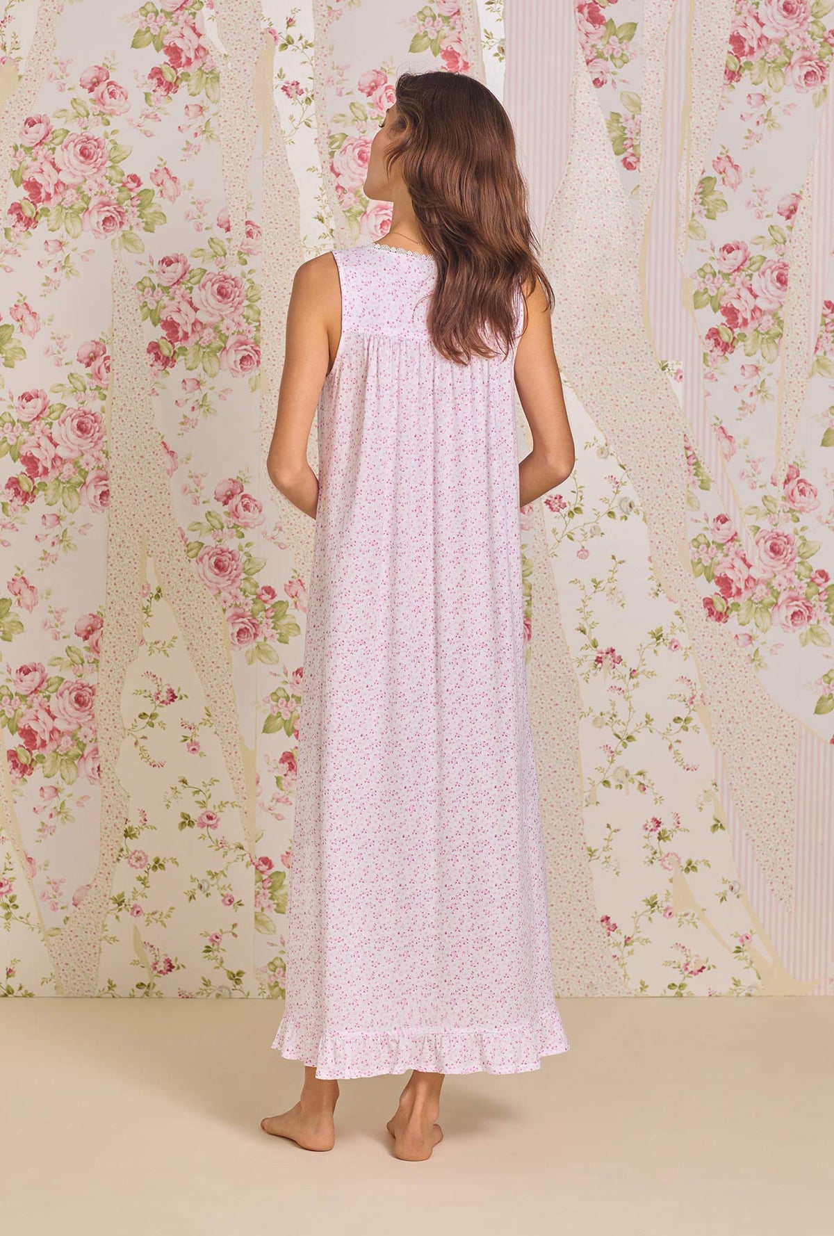 A lady wearing Cutesy Floral &quot;Eileen&quot; Cotton Modal Nightgown