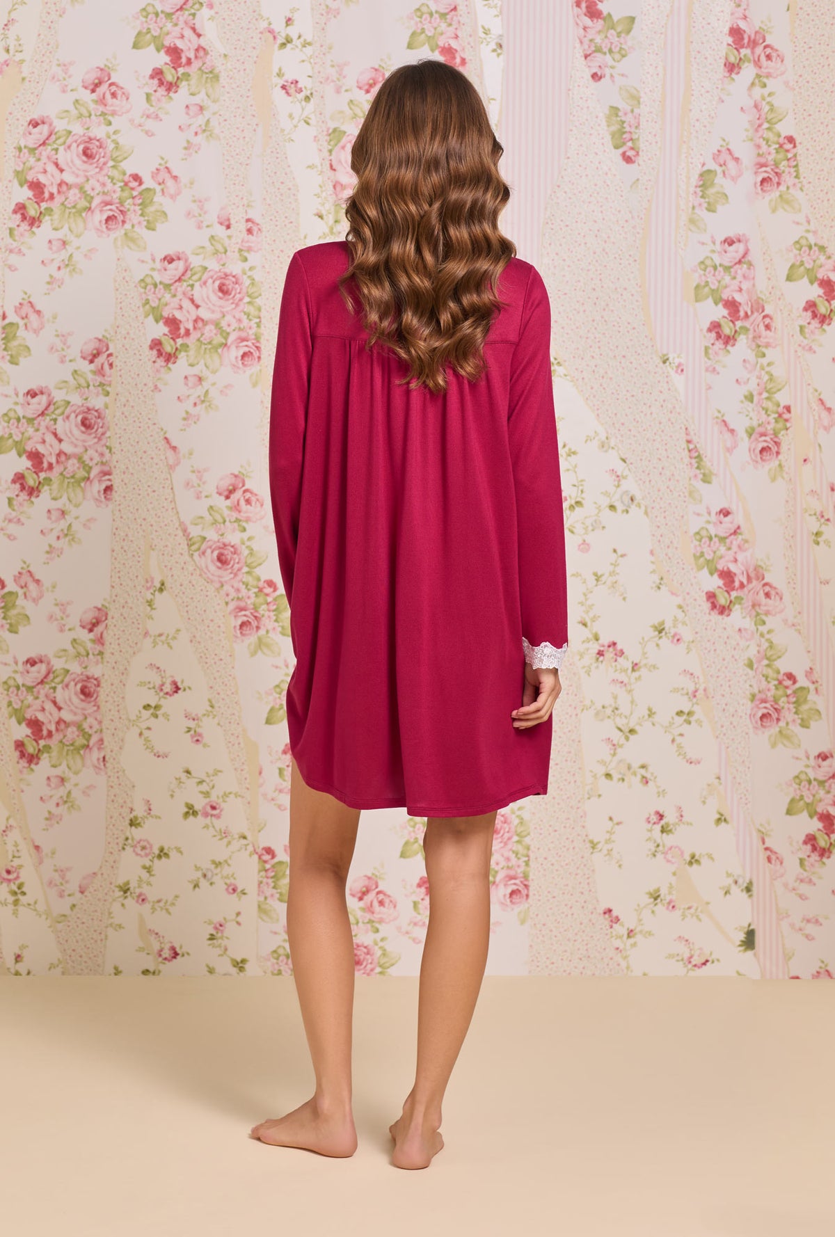 A lady wearing Claret Dreamy Sweater Knit Chemise