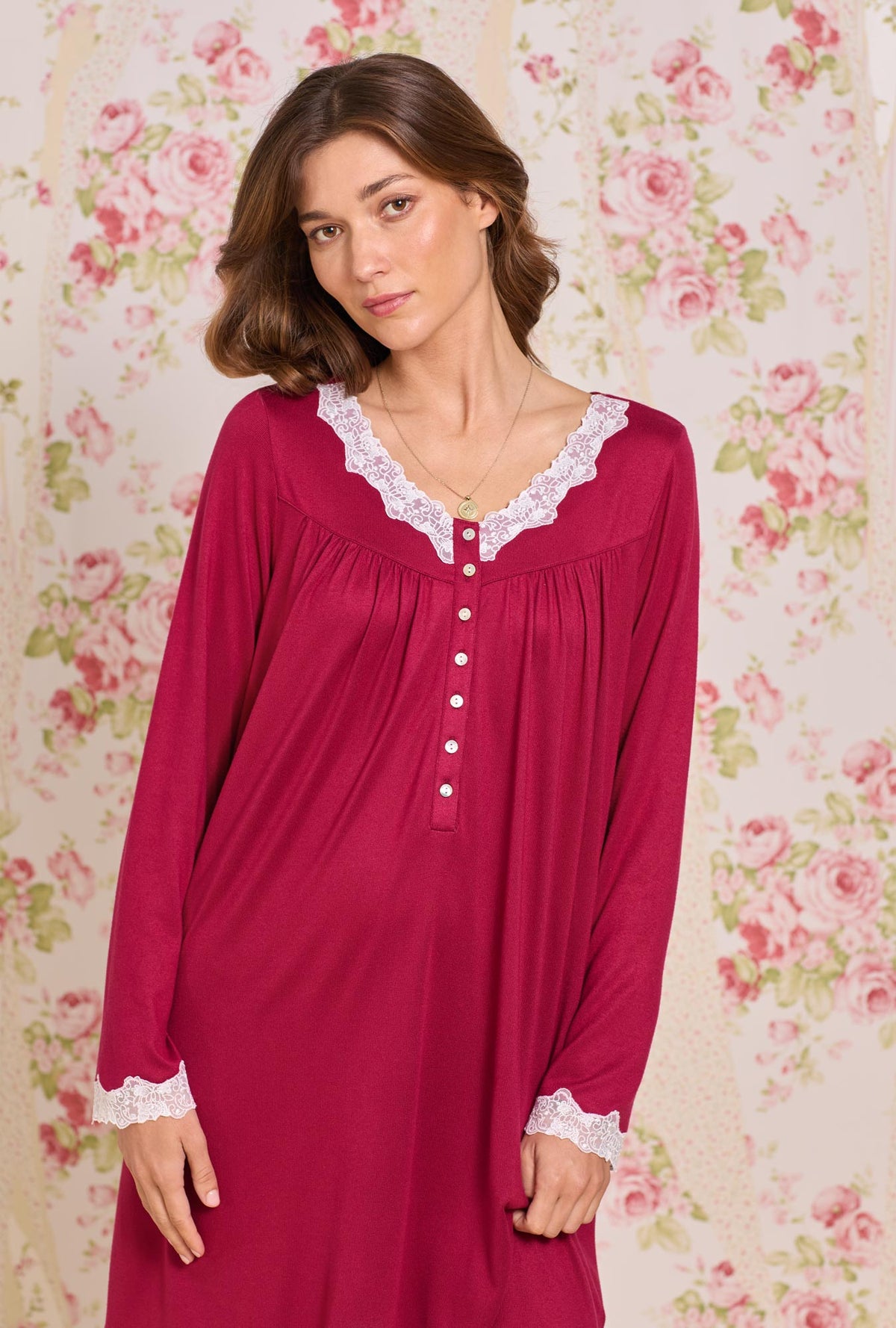 A lady wearing Claret Dreamy Sweater Knit Chemise