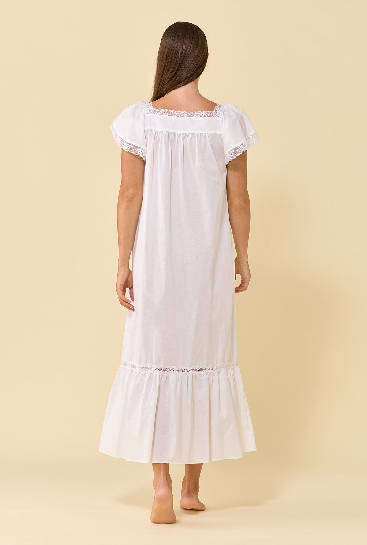 Grace Soft White 100% Cotton Woven Lawn Flutter Sleeve Ballet Nightgown