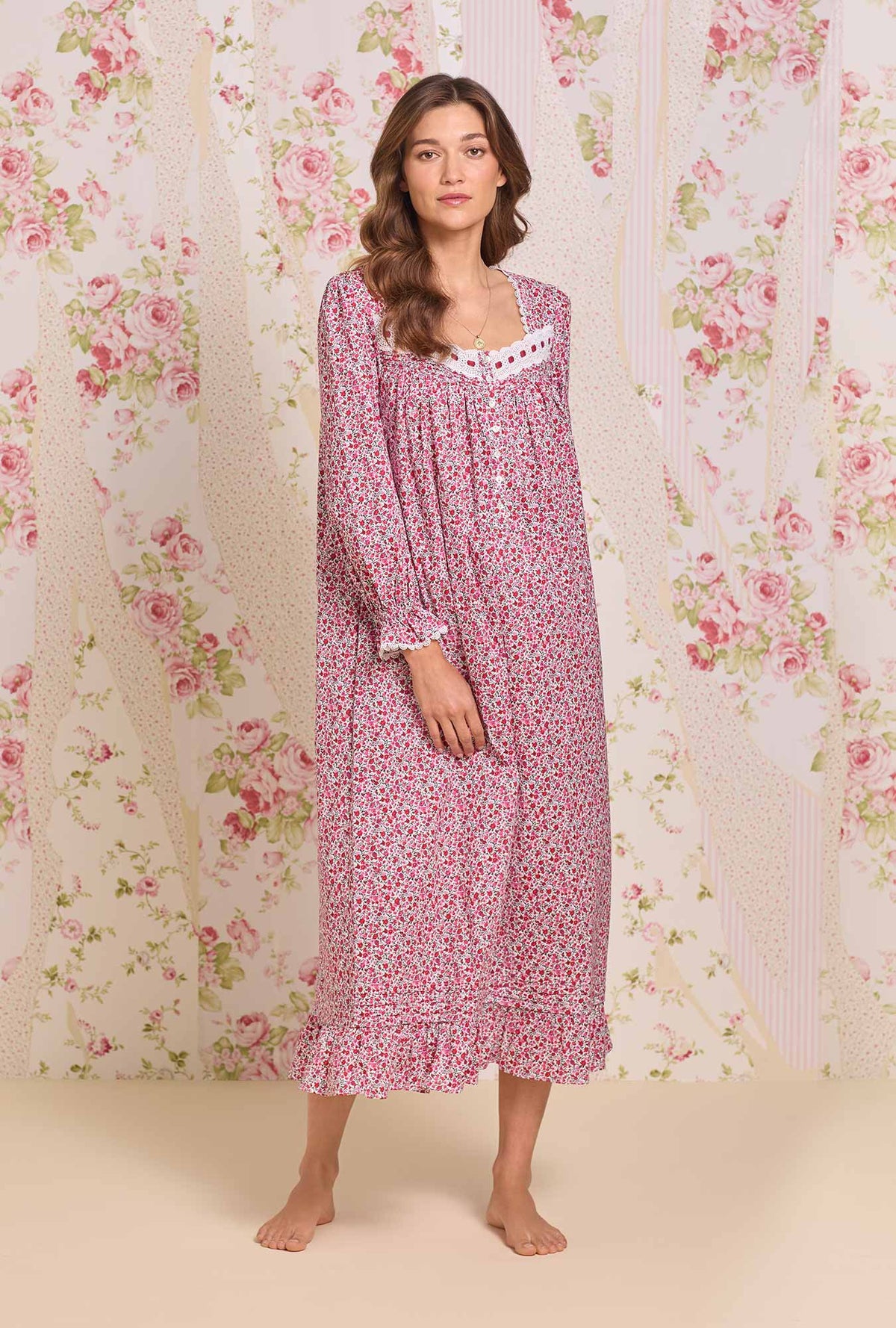 Holiday Camellia Long Sleeve Cotton Lawn Ballet Nightgown