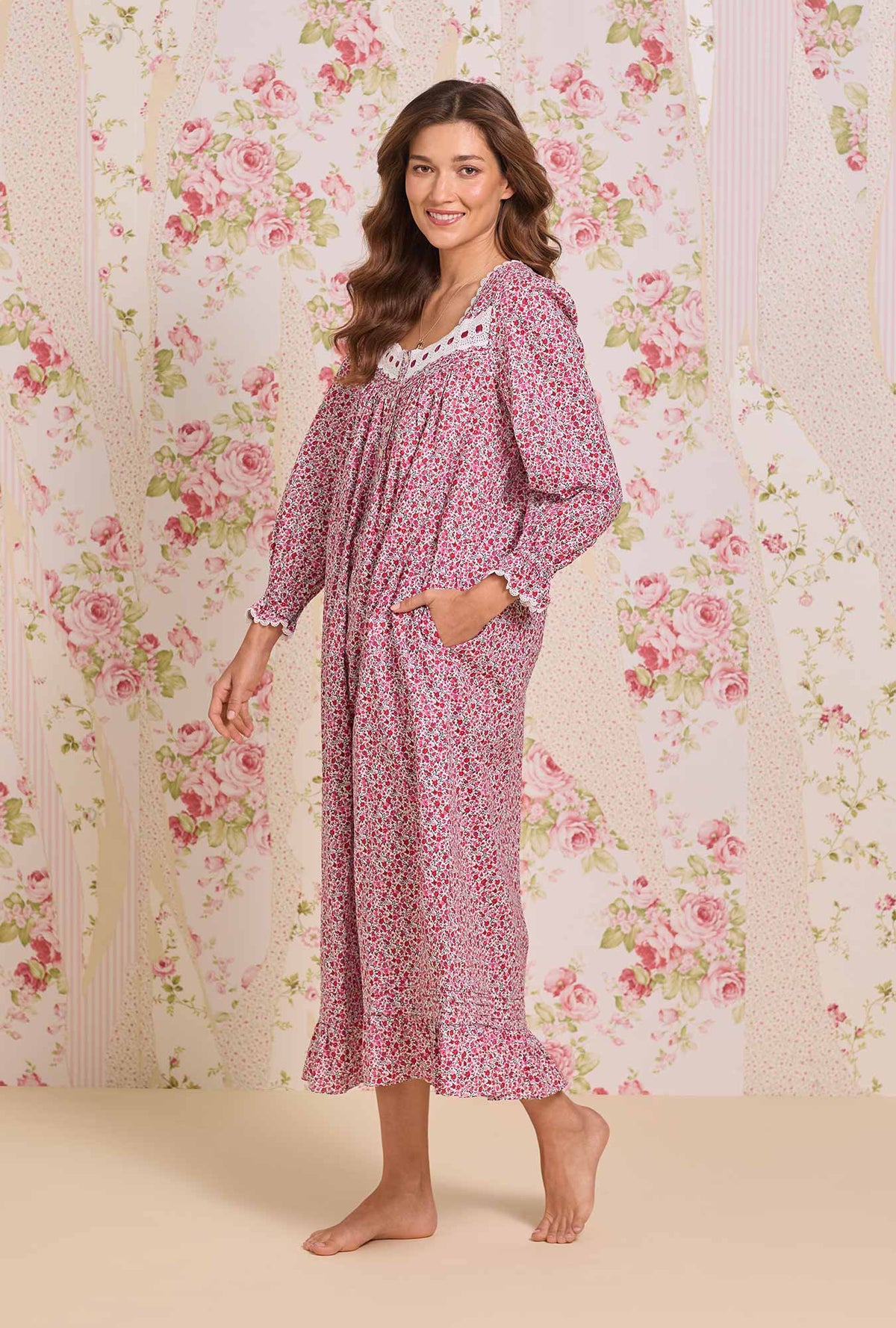 Holiday Camellia Long Sleeve Cotton Lawn Ballet Nightgown
