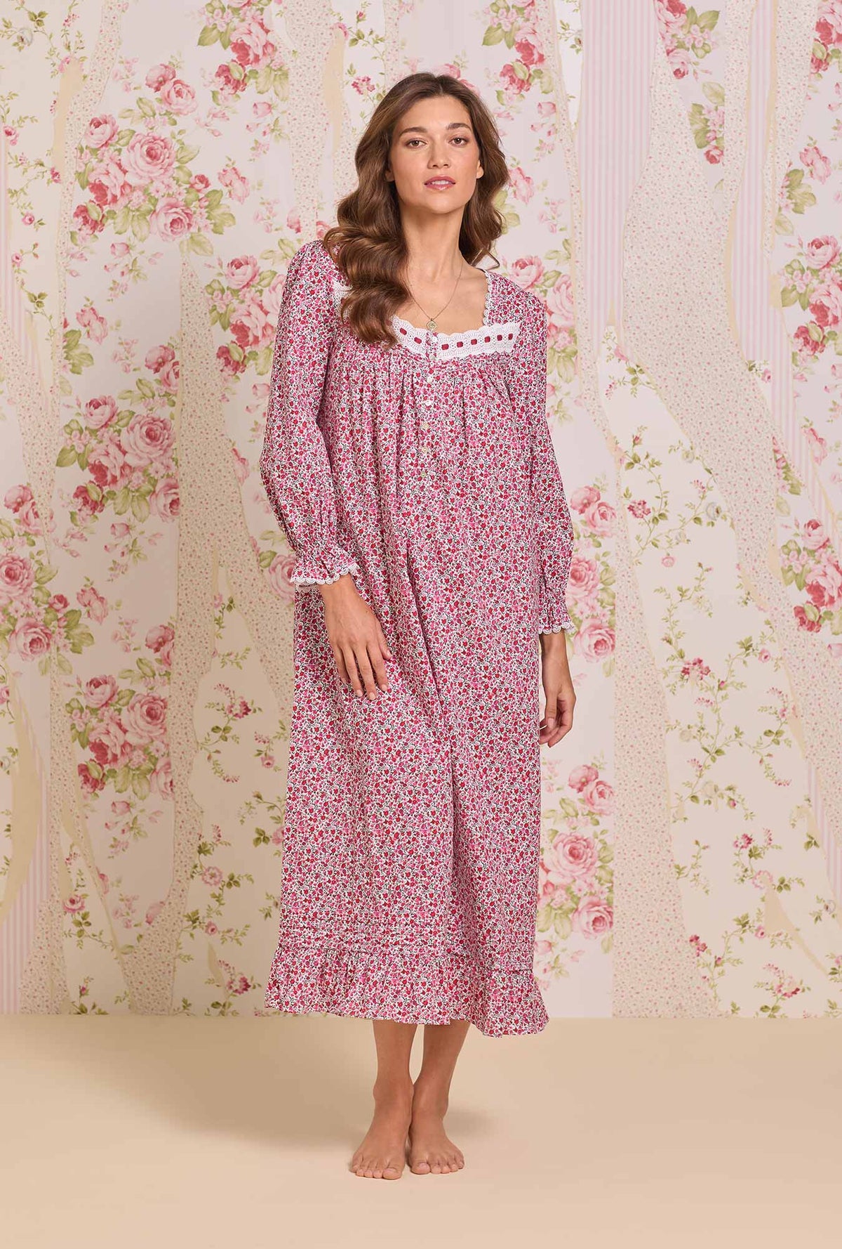 Holiday Camellia Long Sleeve Cotton Lawn Ballet Nightgown