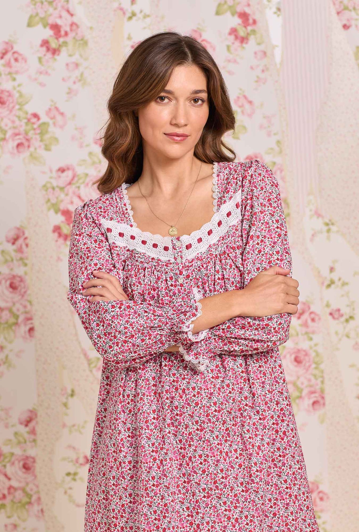 Holiday Camellia Long Sleeve Cotton Lawn Ballet Nightgown