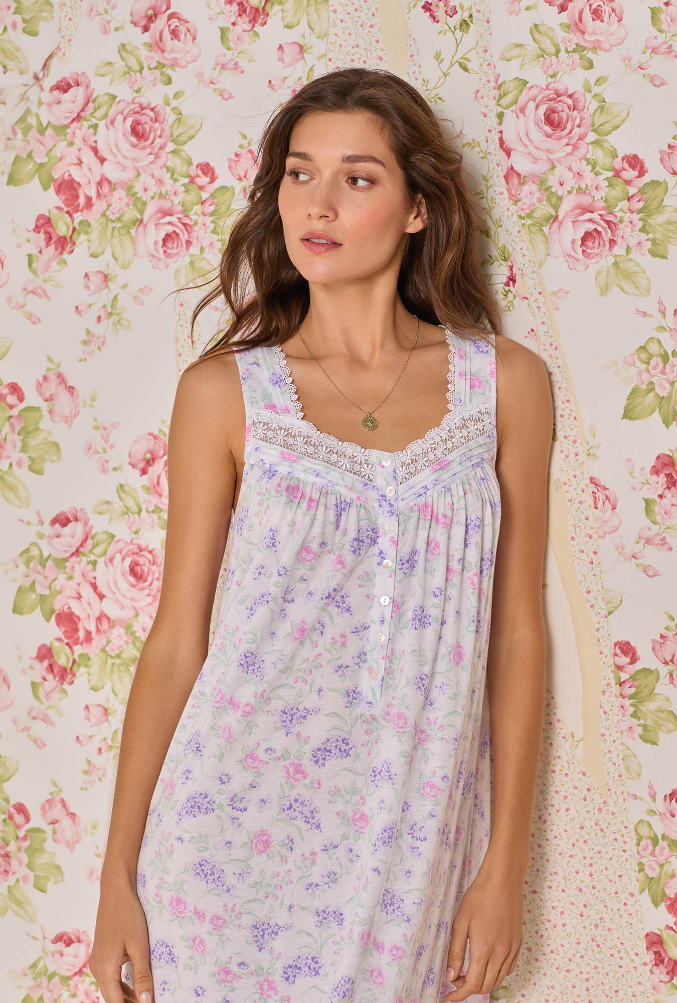 A lady wearing Mademoiselle "Eileen" Cotton Modal Nightgown
