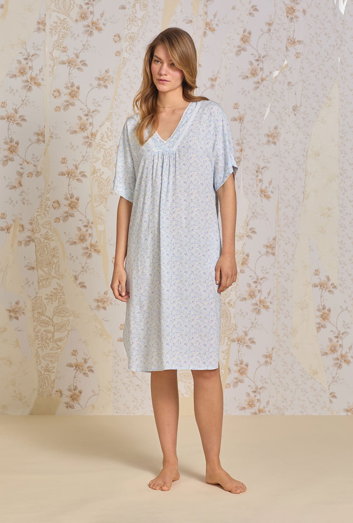 A lady wearing Lavender Fields Ecovero™ Rayon Caftan