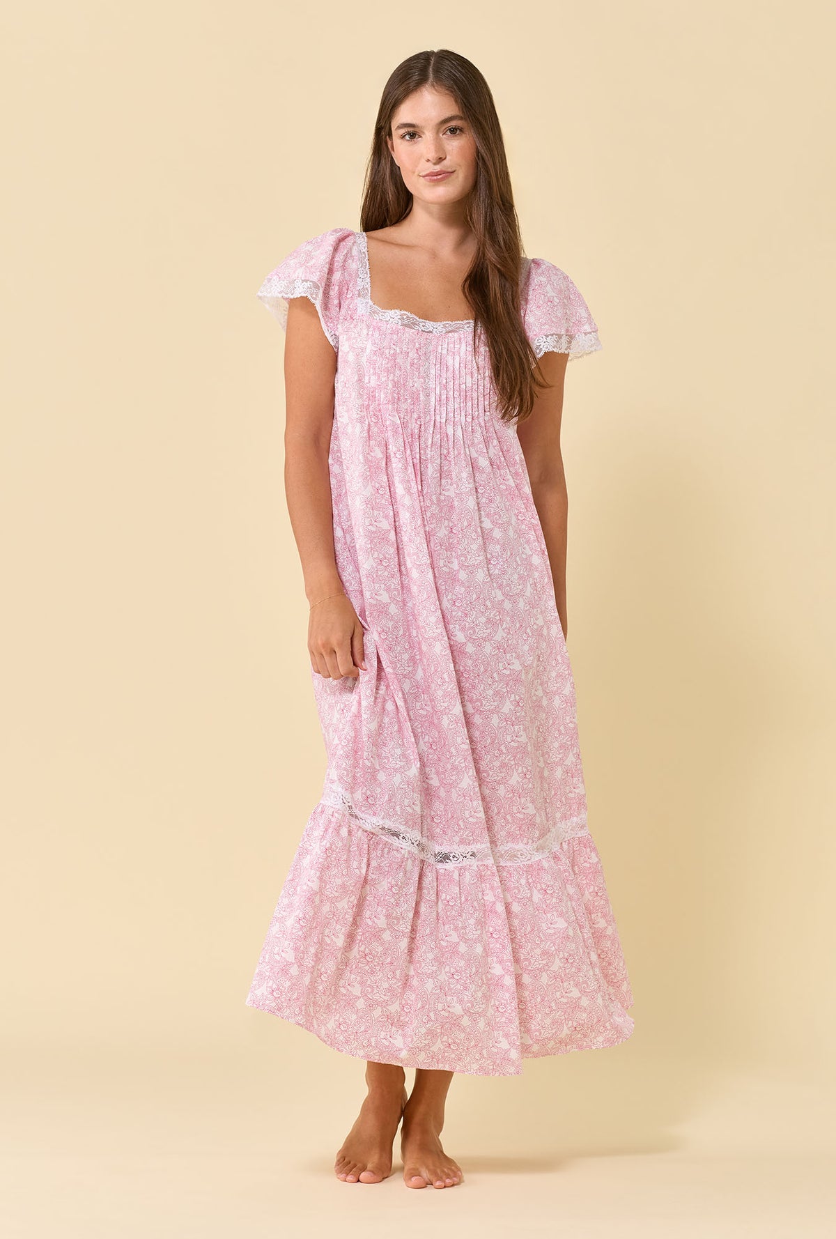 Grace Cameo Garden 100% Cotton Woven Lawn Flutter Sleeve Ballet Nightgown