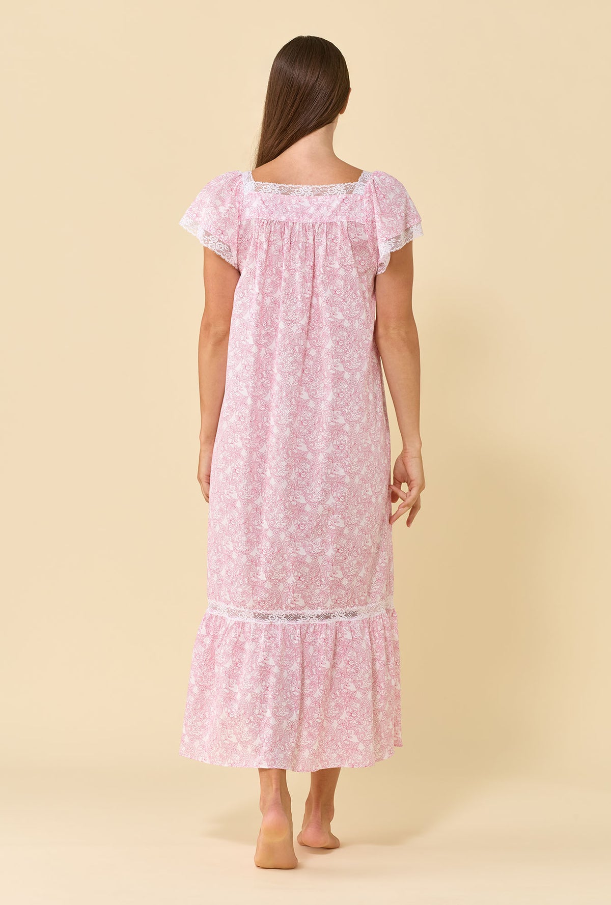 Grace Cameo Garden 100% Cotton Woven Lawn Flutter Sleeve Ballet Nightgown
