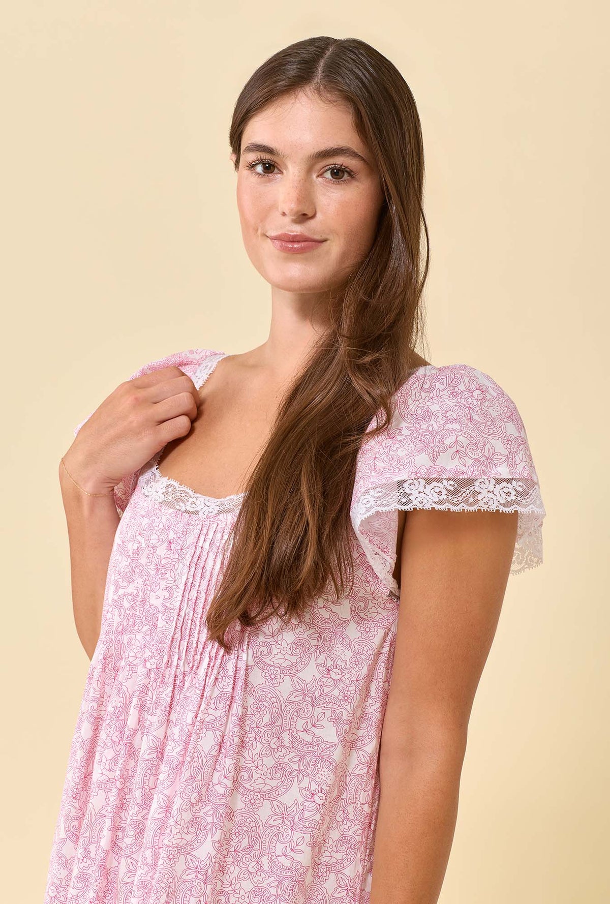 Grace Cameo Garden 100% Cotton Woven Lawn Flutter Sleeve Ballet Nightgown
