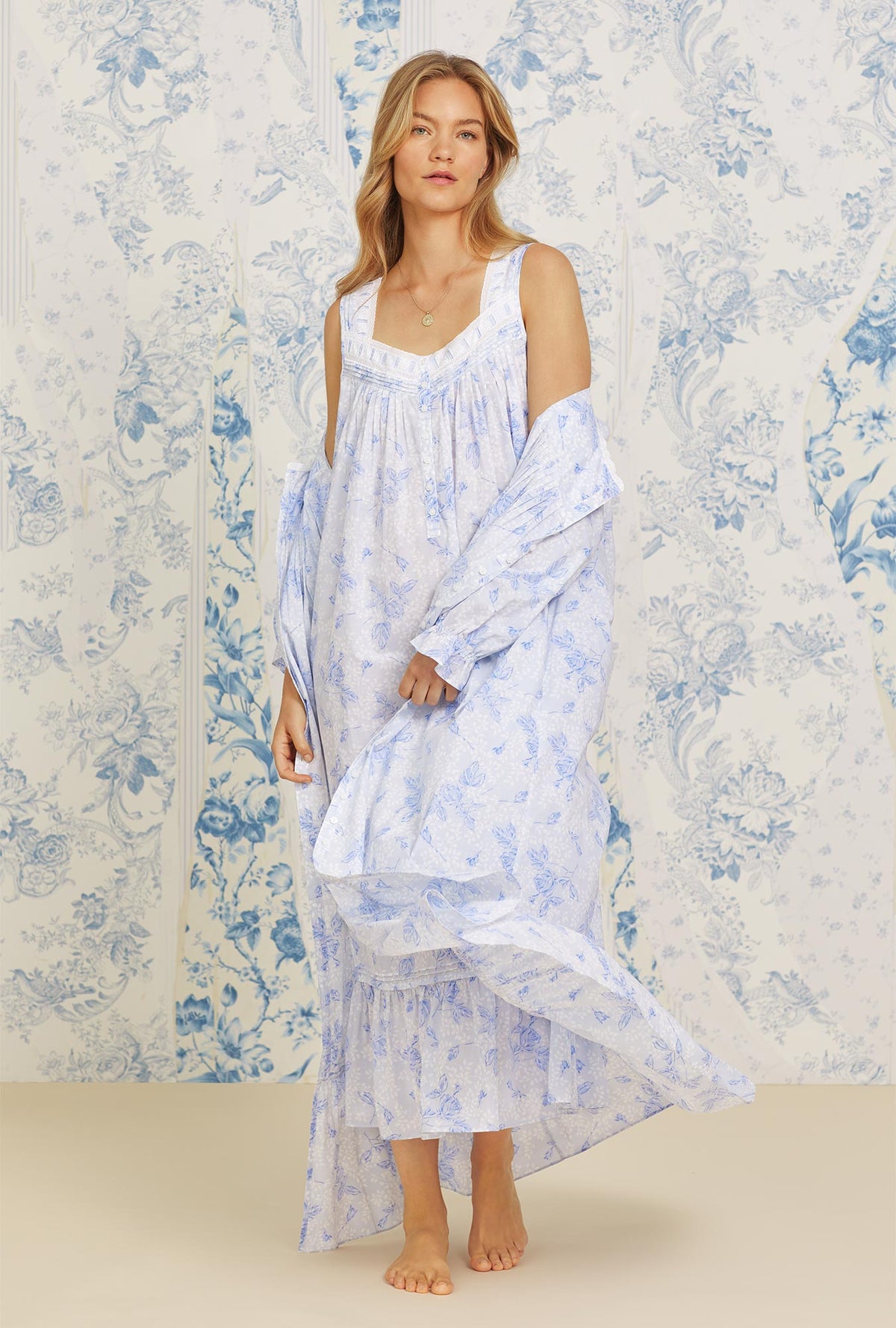 Laurel Canyon Roses Button Front Cotton Robe