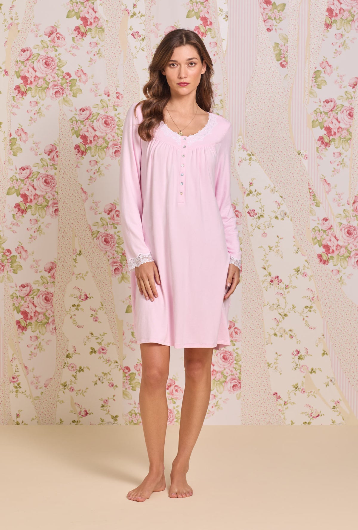 Dreamy Sweater Knit Short Nightgown Soft Pink