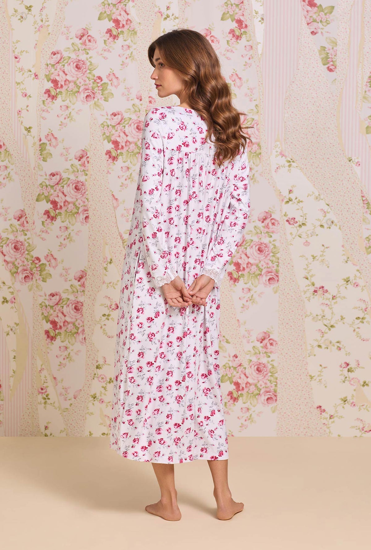 Dreamy Sweater Knit Long Nightgown Holiday Floral