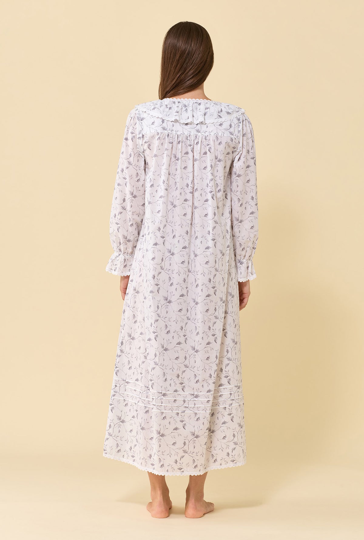 Clara Silver Willow 100% Cotton Woven Lawn Long Sleeve Nightdress