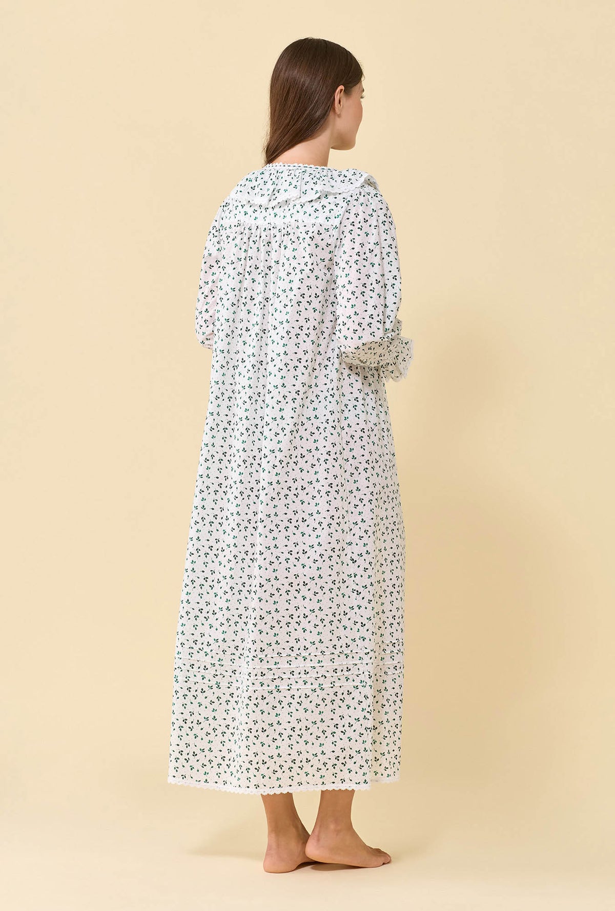 Clara Meadow Sage 100% Cotton Woven Lawn Long Sleeve Nightdress