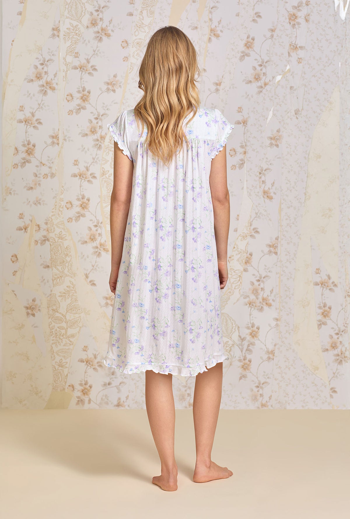 A lady wearing Wild Carnation Cotton Pointelle Waltz Nightgown