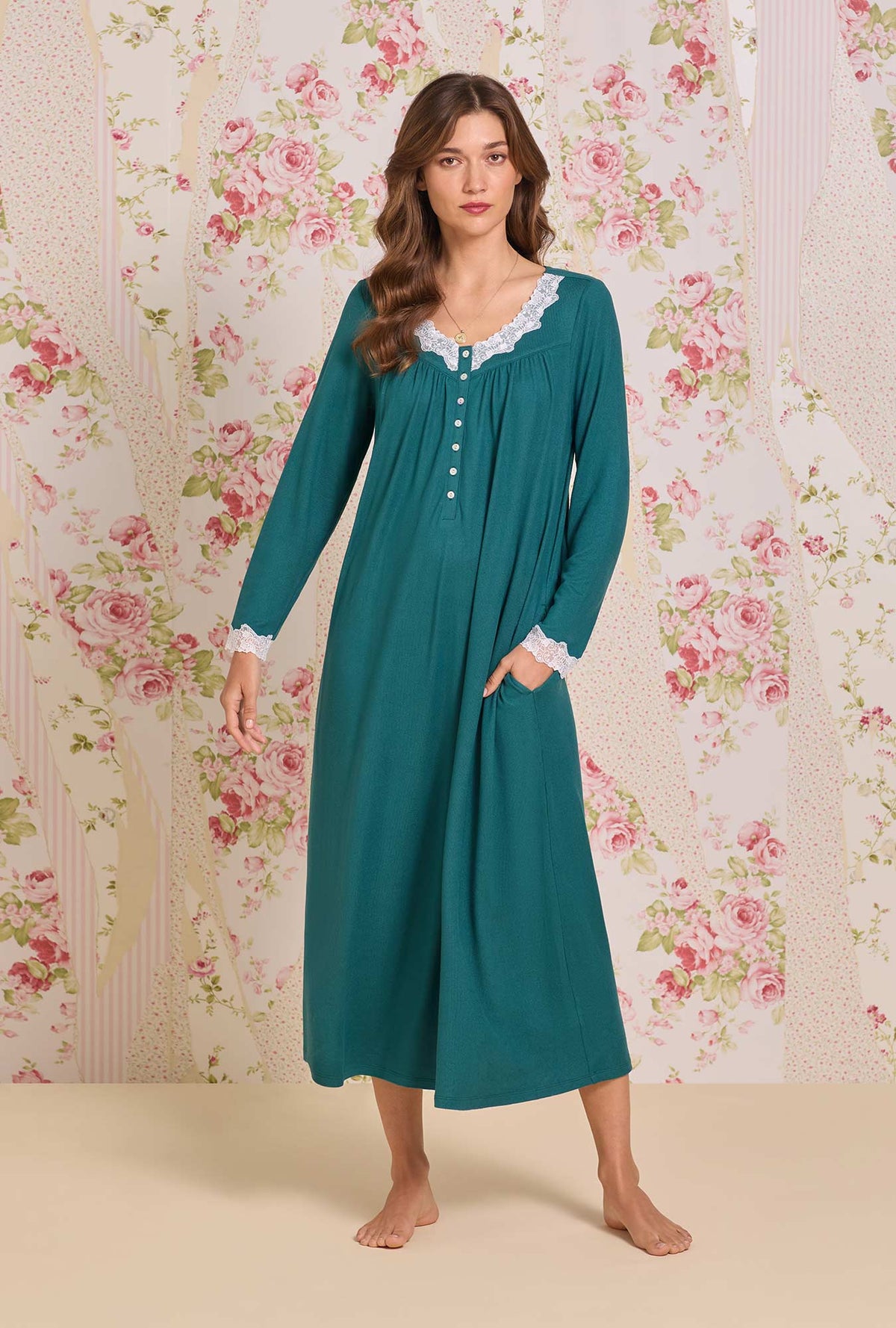 Dreamy Sweater Knit Long Sleeve Ballet Nightgown Hunter Green