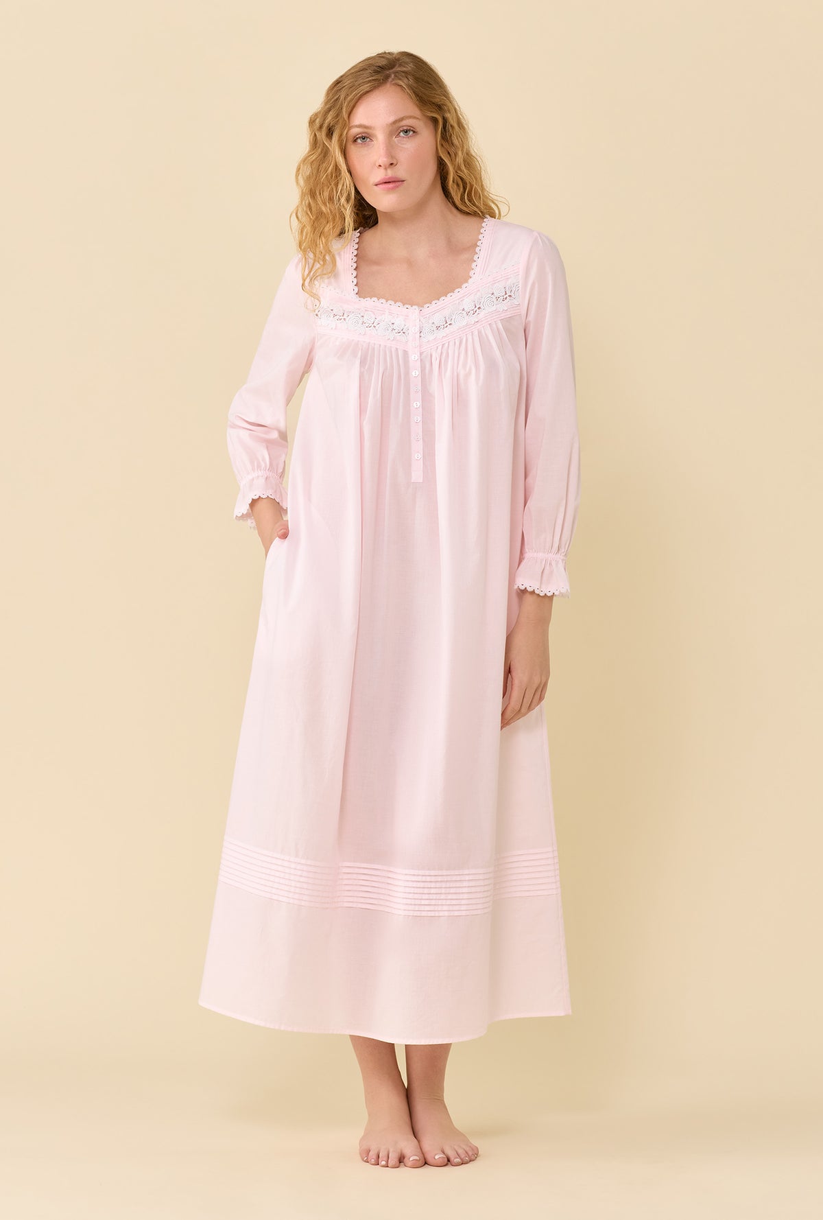 Soft Rose 100% Cotton Woven Lawn Long Sleeve Ballet Nightgown