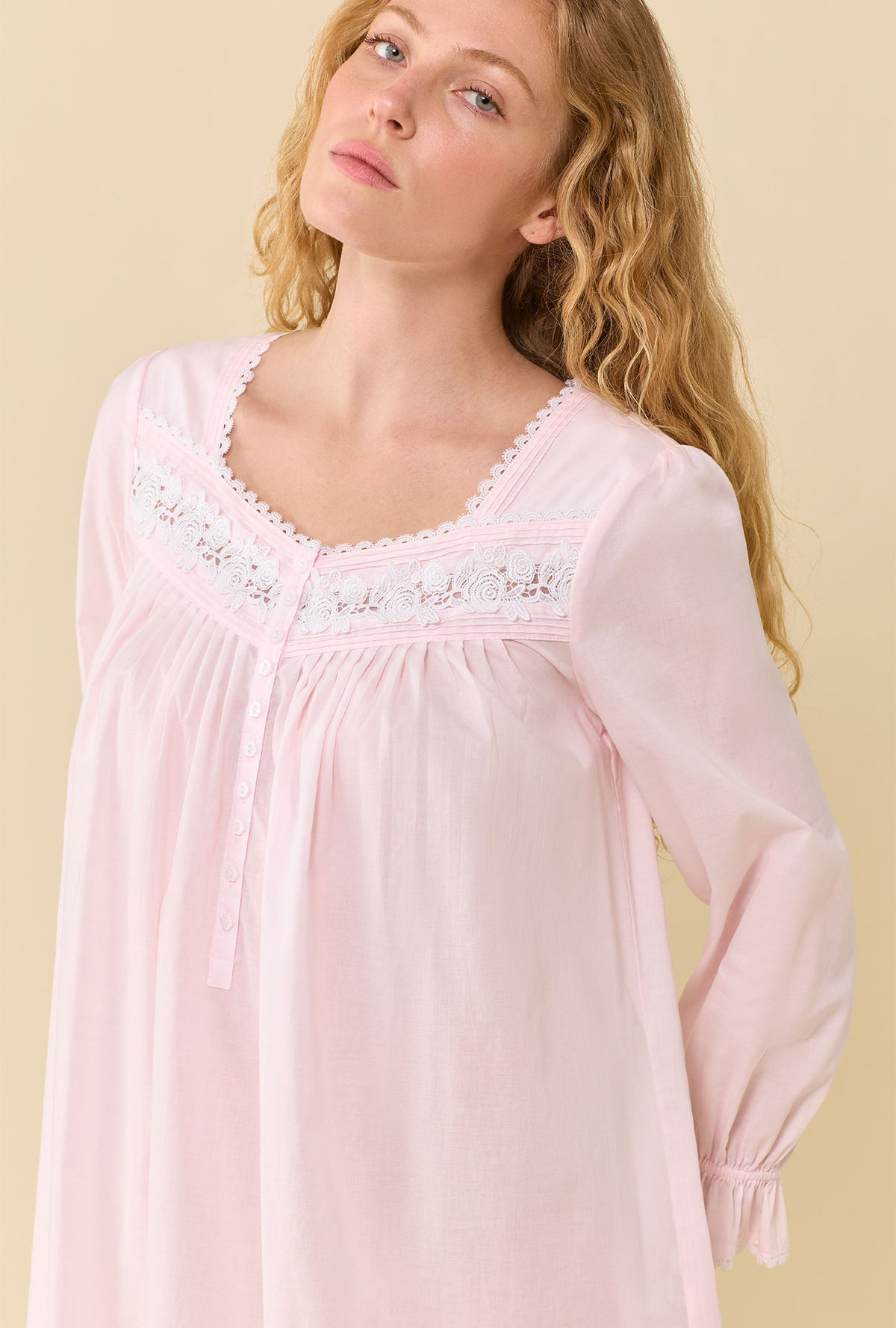 Soft Rose 100% Cotton Woven Lawn Long Sleeve Ballet Nightgown