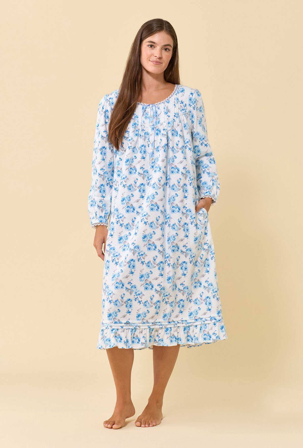 Frosted Rose 100% Cotton Flannel Long Sleeve Waltz Nightgown