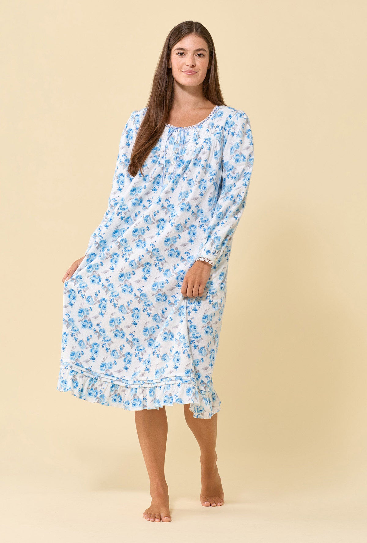 Frosted Rose 100% Cotton Flannel Long Sleeve Waltz Nightgown