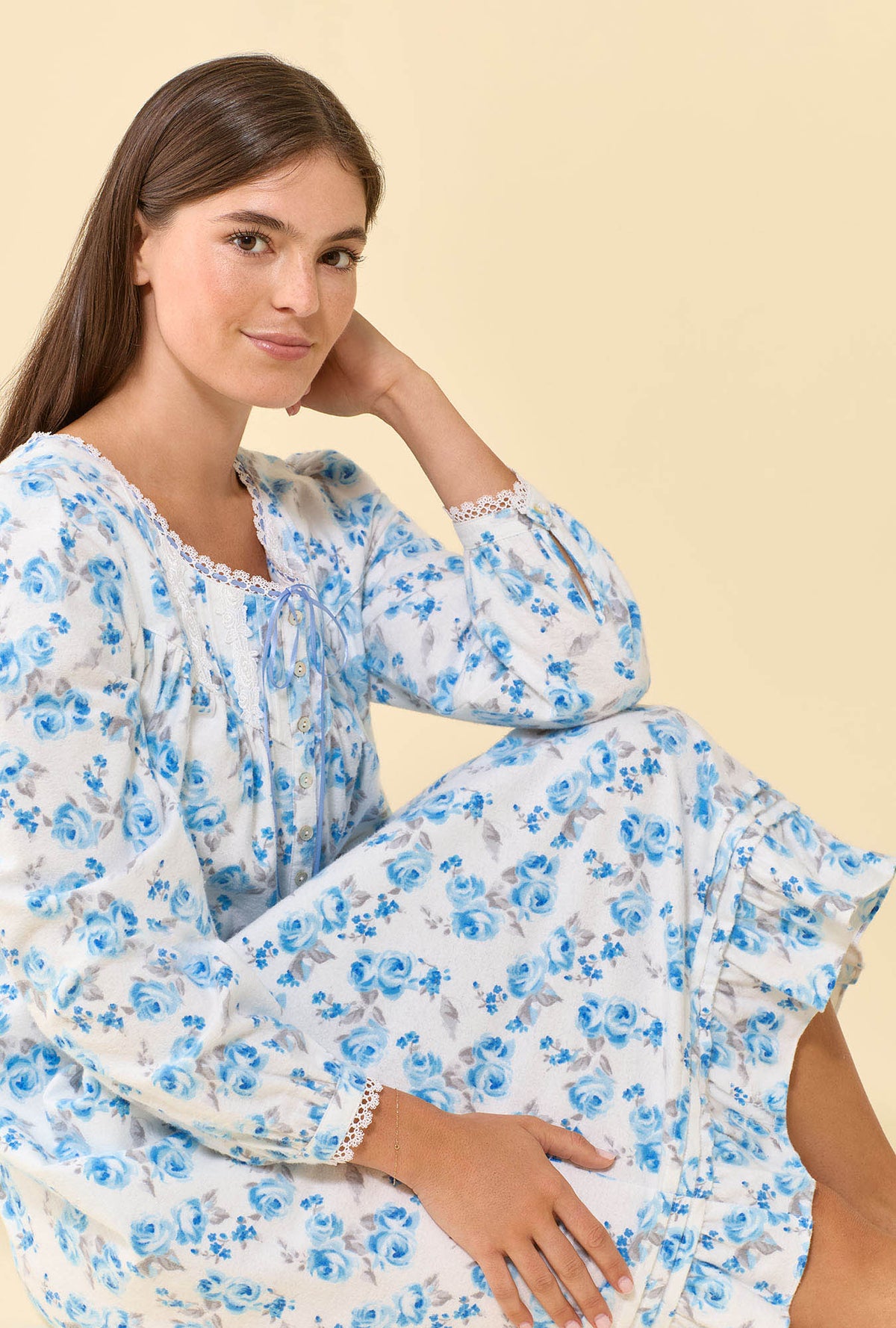 Frosted Rose 100% Cotton Flannel Long Sleeve Waltz Nightgown