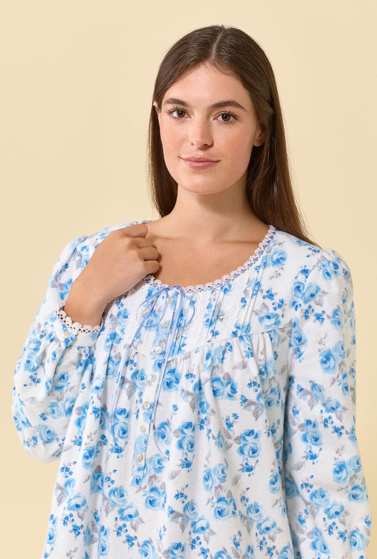 Frosted Rose 100% Cotton Flannel Long Sleeve Waltz Nightgown