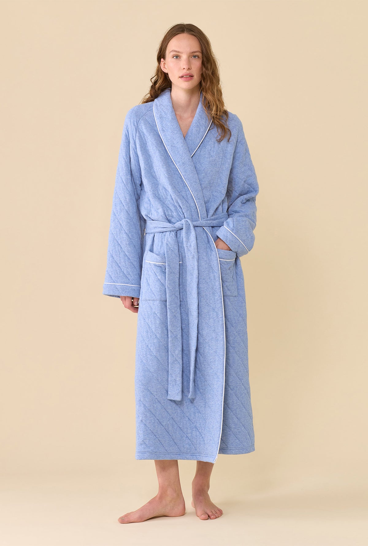 Faded Navy Cotton Rich Diamond Quilt Ballet Wrap Robe