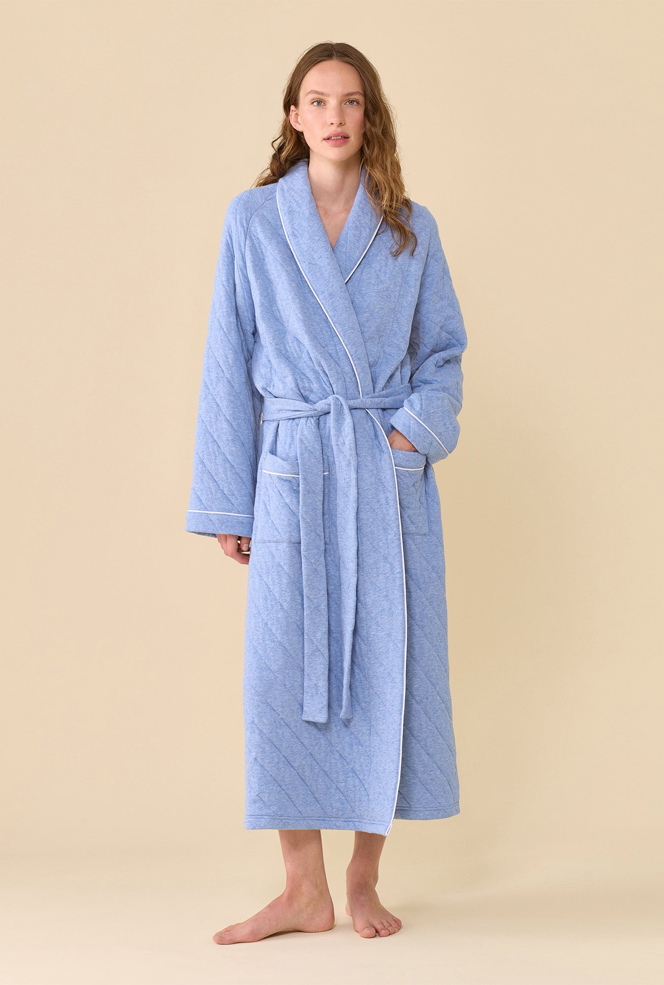 Faded Navy Cotton Rich Diamond Quilt Ballet Wrap Robe