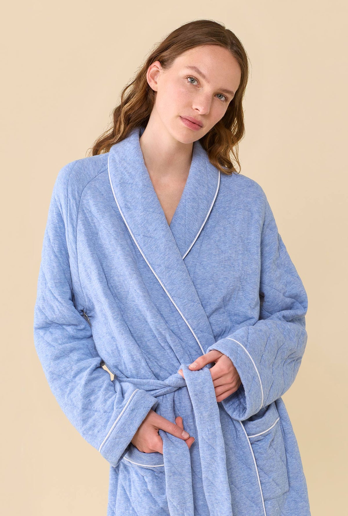 Faded Navy Cotton Rich Diamond Quilt Ballet Wrap Robe