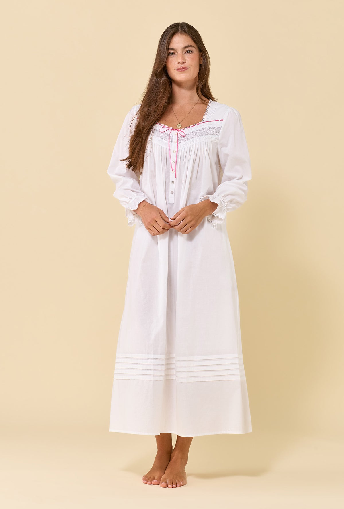 Soft White 100% Cotton Woven Lawn Long Sleeve Ballet Nightgown