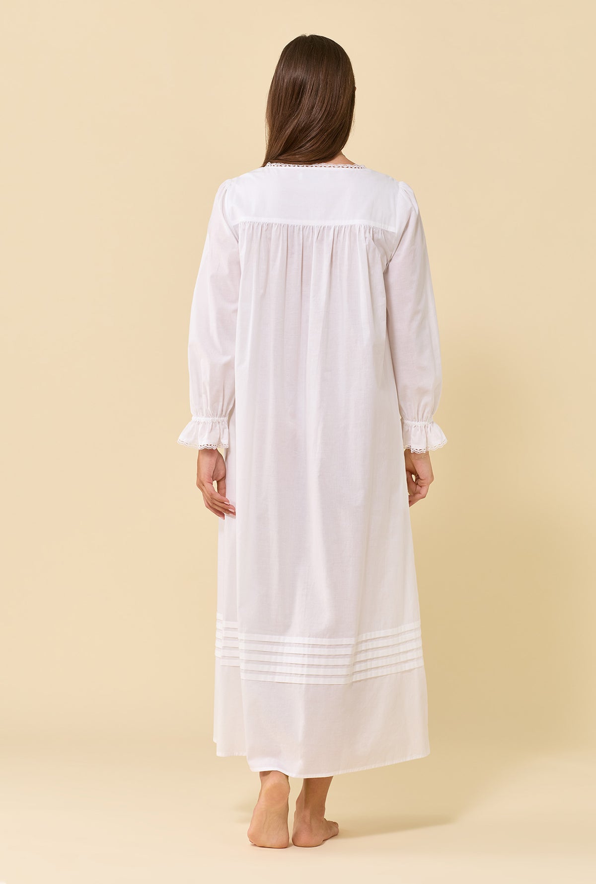 Soft White 100% Cotton Woven Lawn Long Sleeve Ballet Nightgown