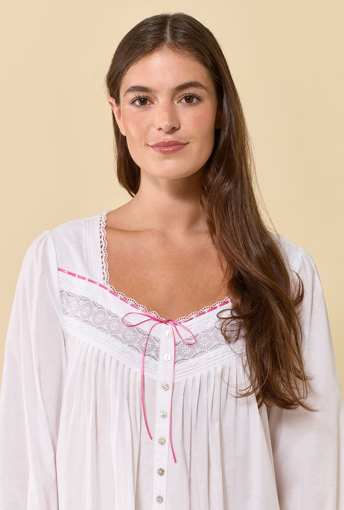 Soft White 100% Cotton Woven Lawn Long Sleeve Ballet Nightgown