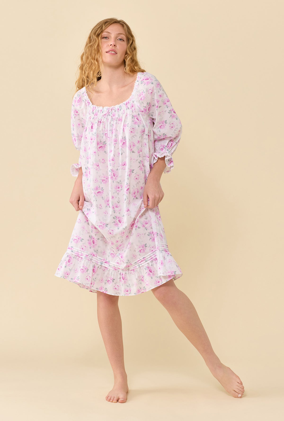 Iris Antique Rose 100% Cotton Woven Lawn 3/4 Sleeve Waltz Nightgown