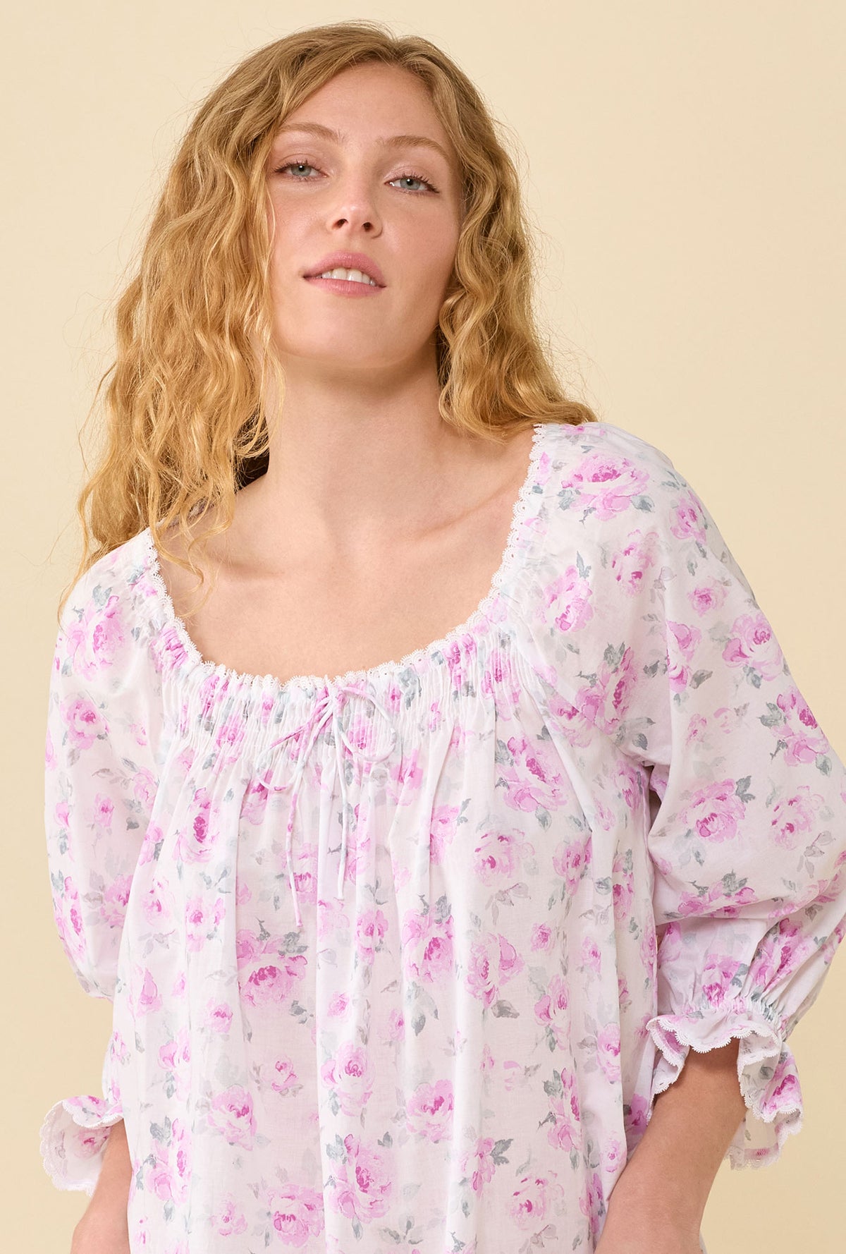 Iris Antique Rose 100% Cotton Woven Lawn 3/4 Sleeve Waltz Nightgown