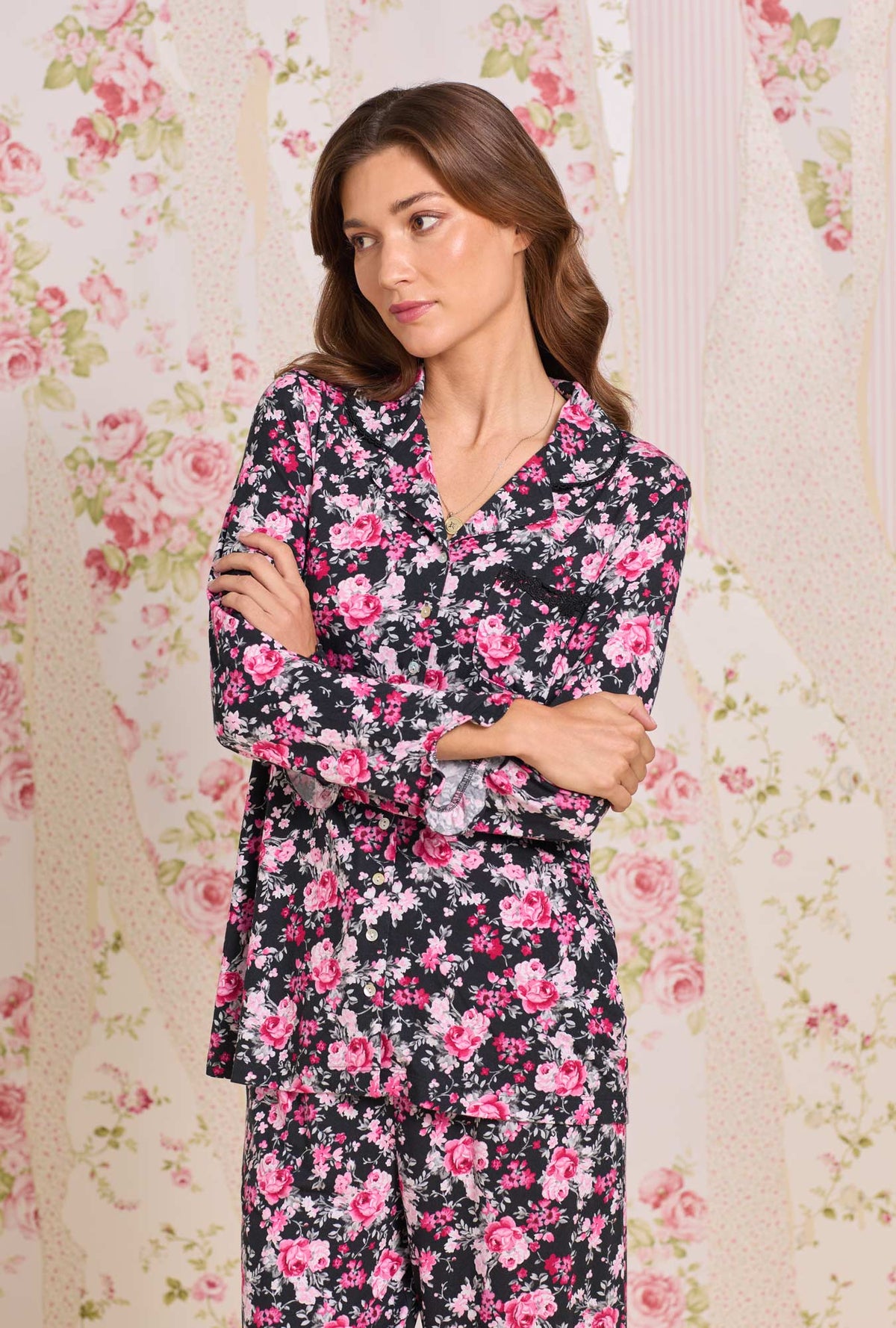A lady wearing Evening Floral Tencel™ Modal Pajama