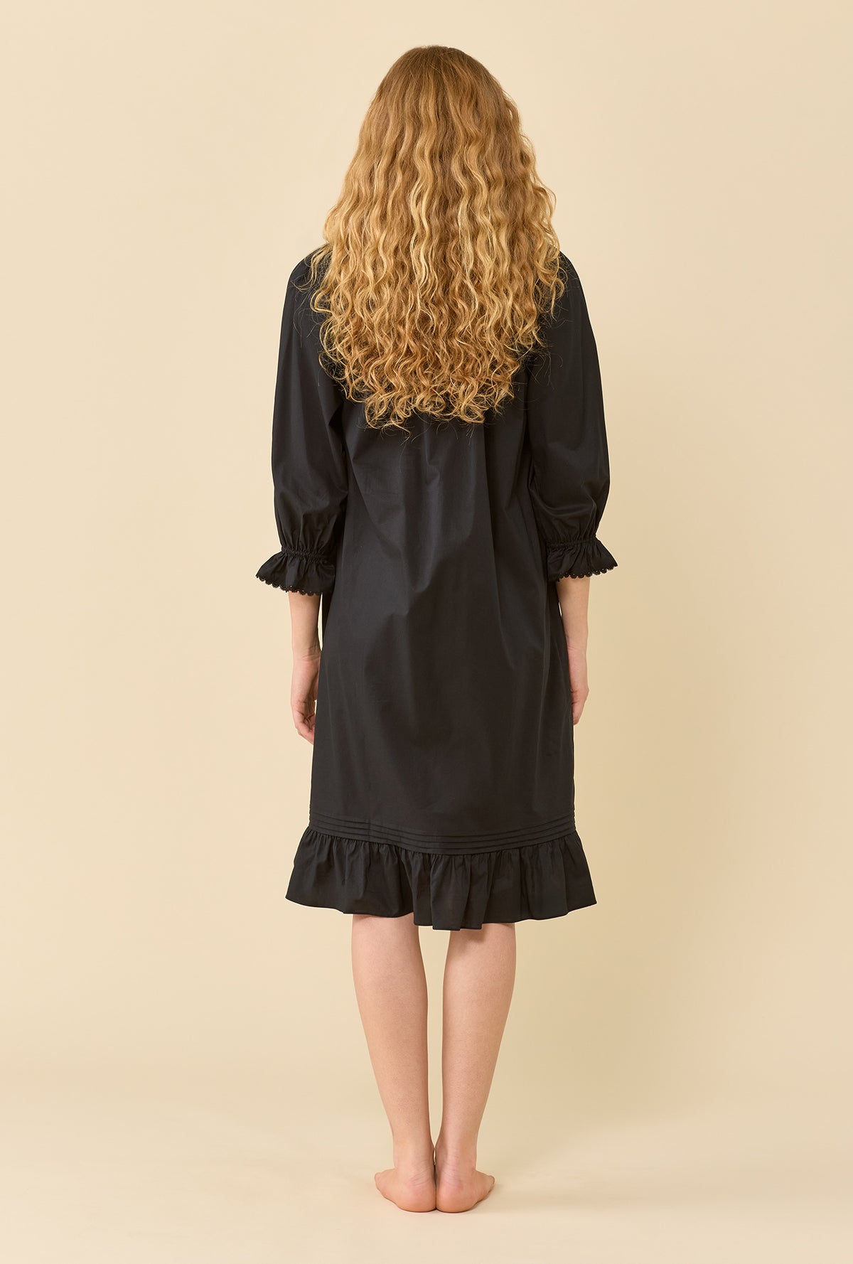 Iris Iconic Black 100% Cotton Woven Lawn 3/4 Sleeve Waltz Nightgown