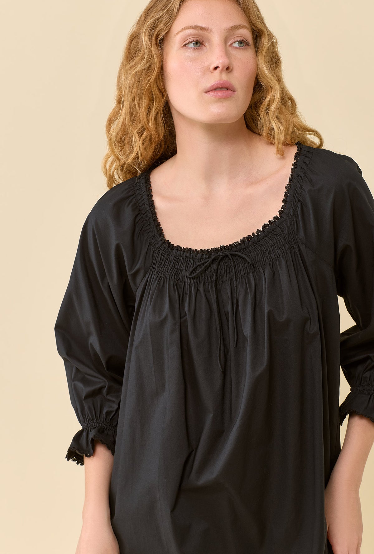Iris Iconic Black 100% Cotton Woven Lawn 3/4 Sleeve Waltz Nightgown