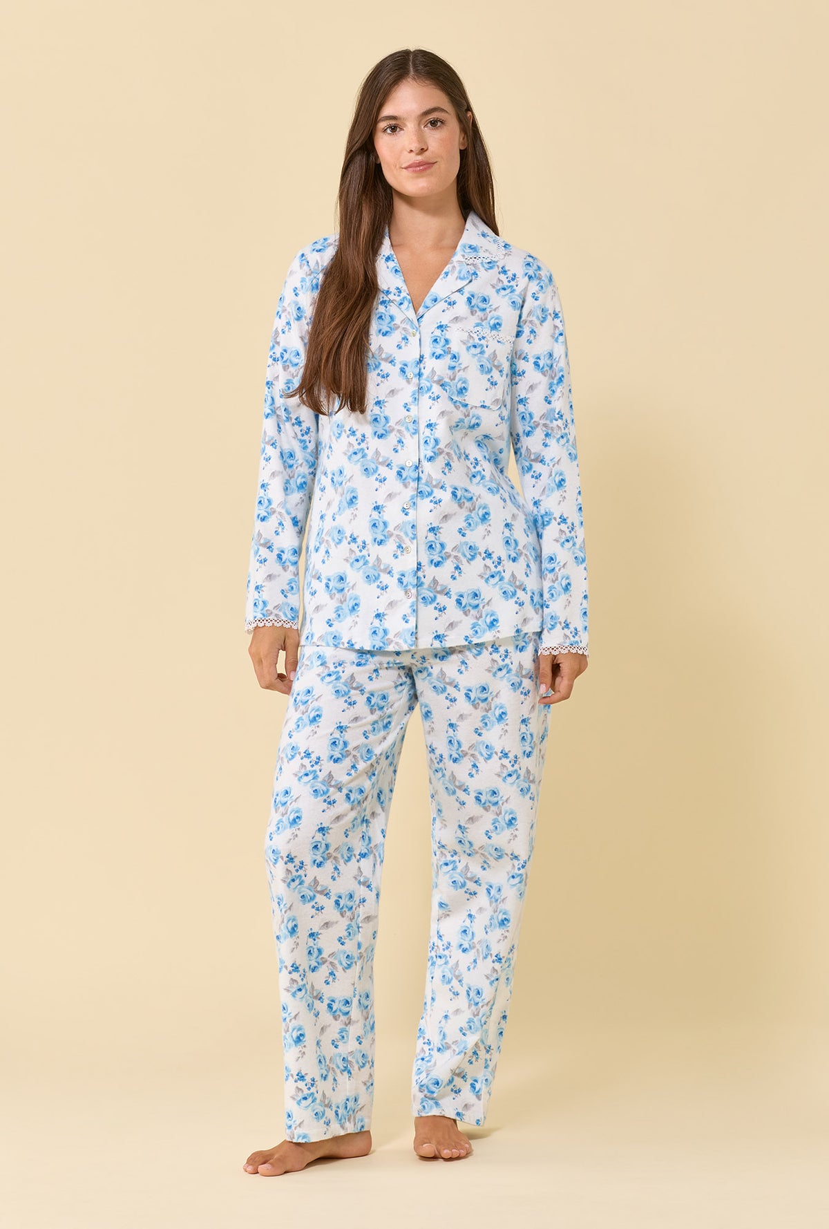 Frosted Rose 100% Cotton Brushed Flannel Long Sleeve Pajama Set