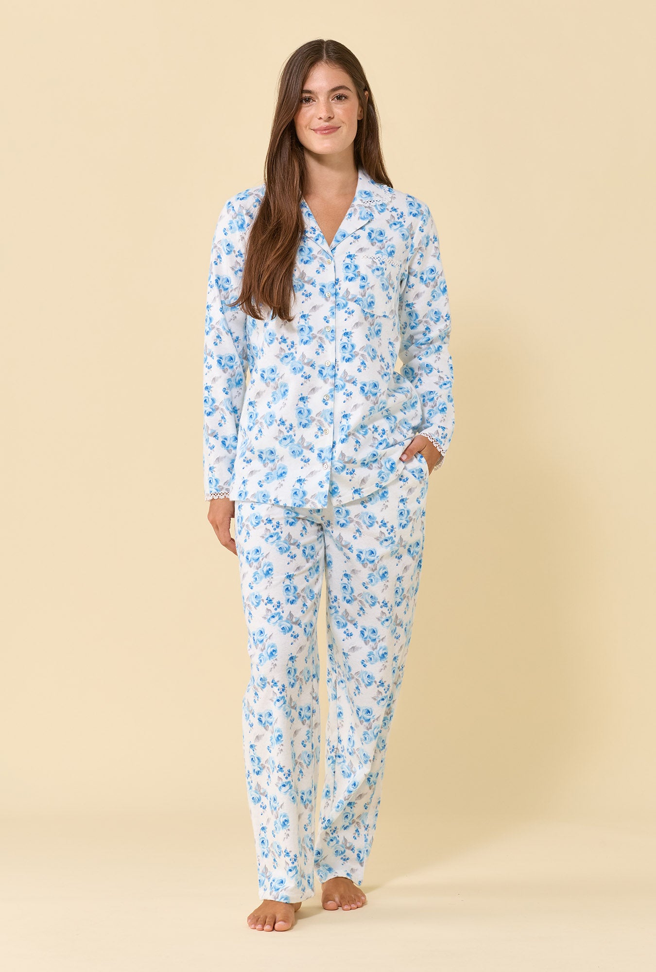 Frosted Rose 100% Cotton Brushed Flannel Long Sleeve Pajama Set