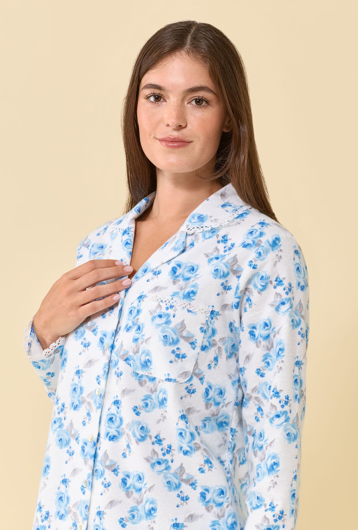Frosted Rose 100% Cotton Brushed Flannel Long Sleeve Pajama Set