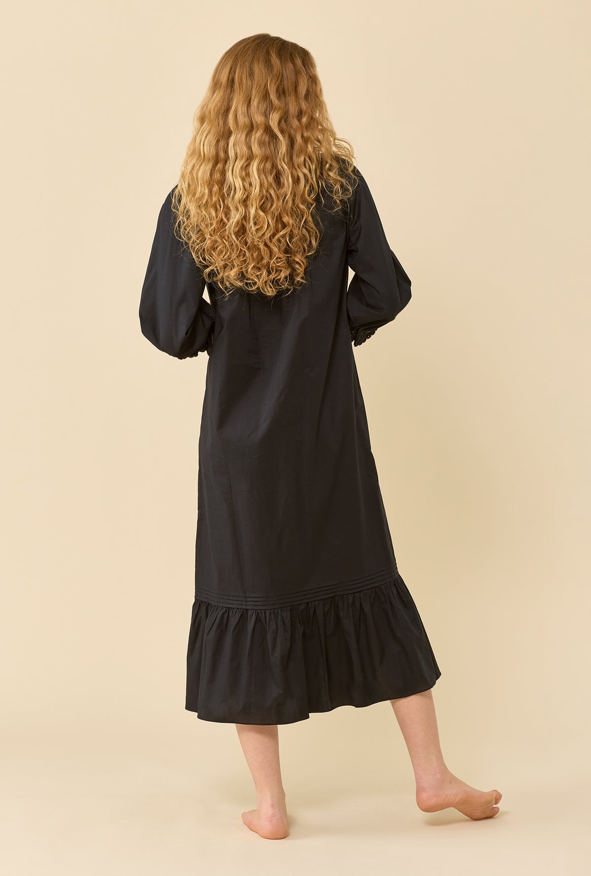 Faye Iconic Black 100% Cotton Woven Lawn 3/4 Sleeve Ballet Nightgown