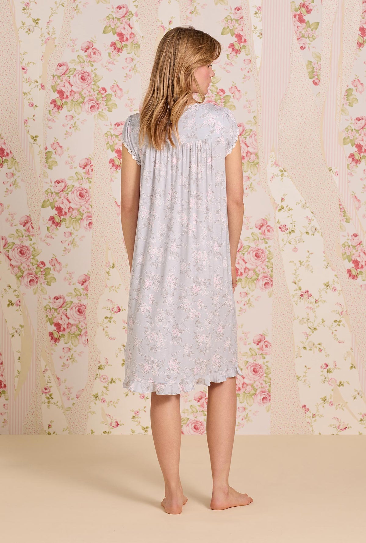 A lady wearing Blush Bouquet Tencel ™ Modal Waltz Nightgown