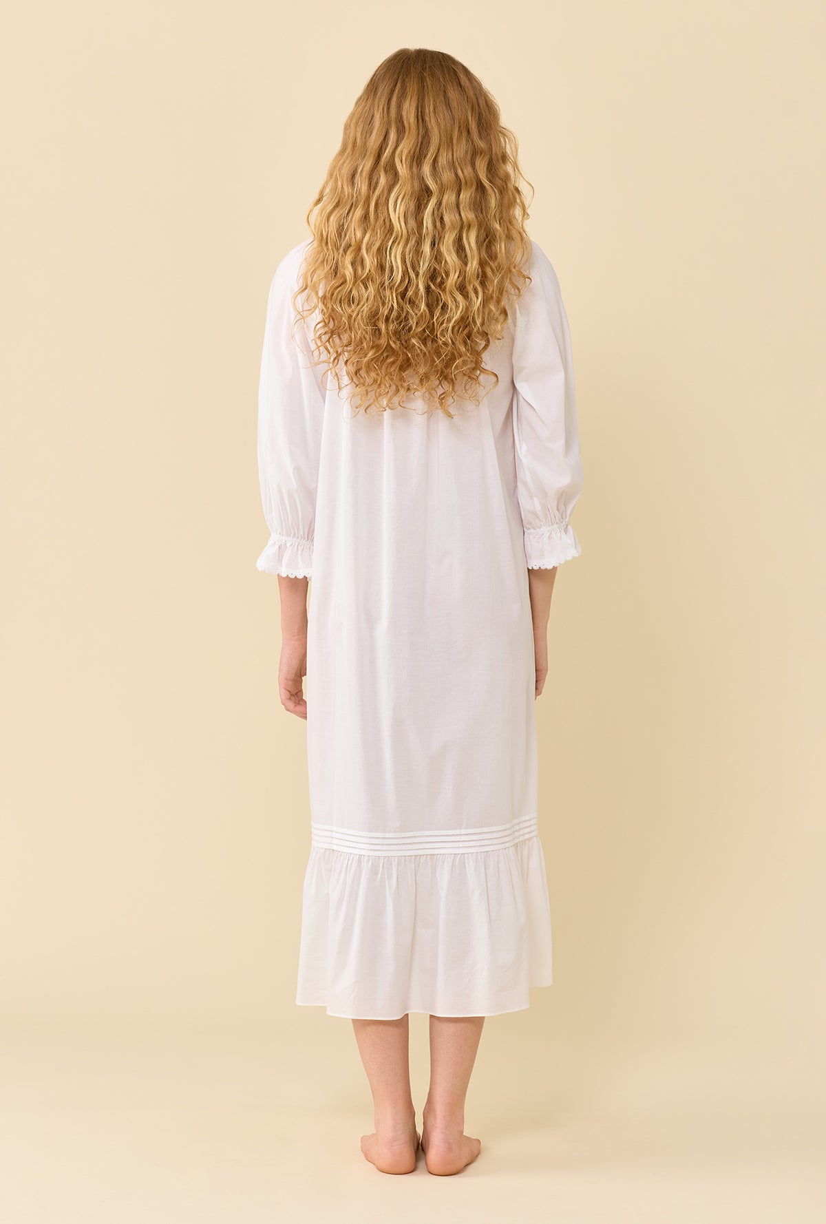 Faye Soft White 100% Cotton Woven Lawn 3/4 Sleeve Ballet Nightgown