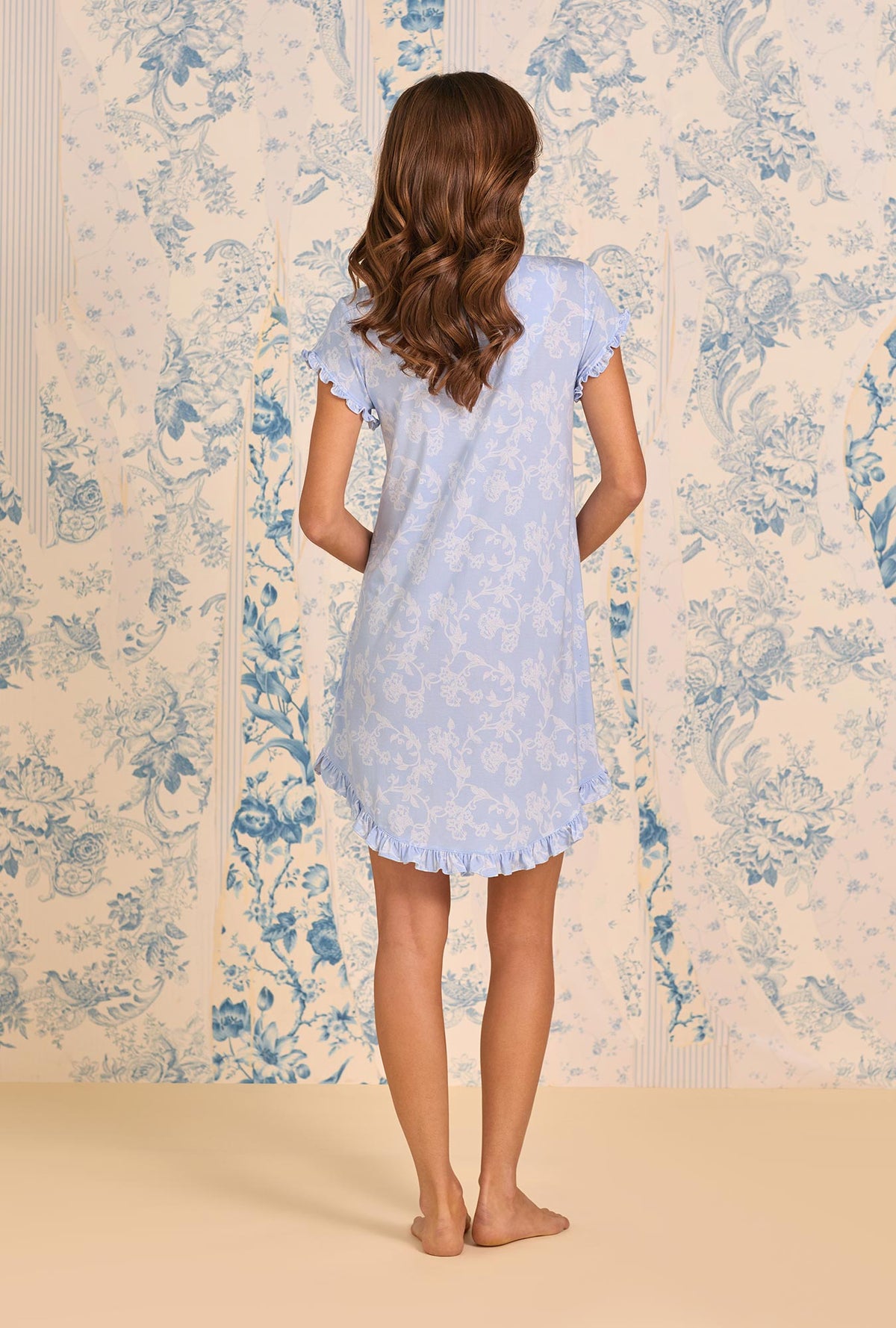 A lady wearing Blue Dawn Tencel™ Modal Nightshirt back view
