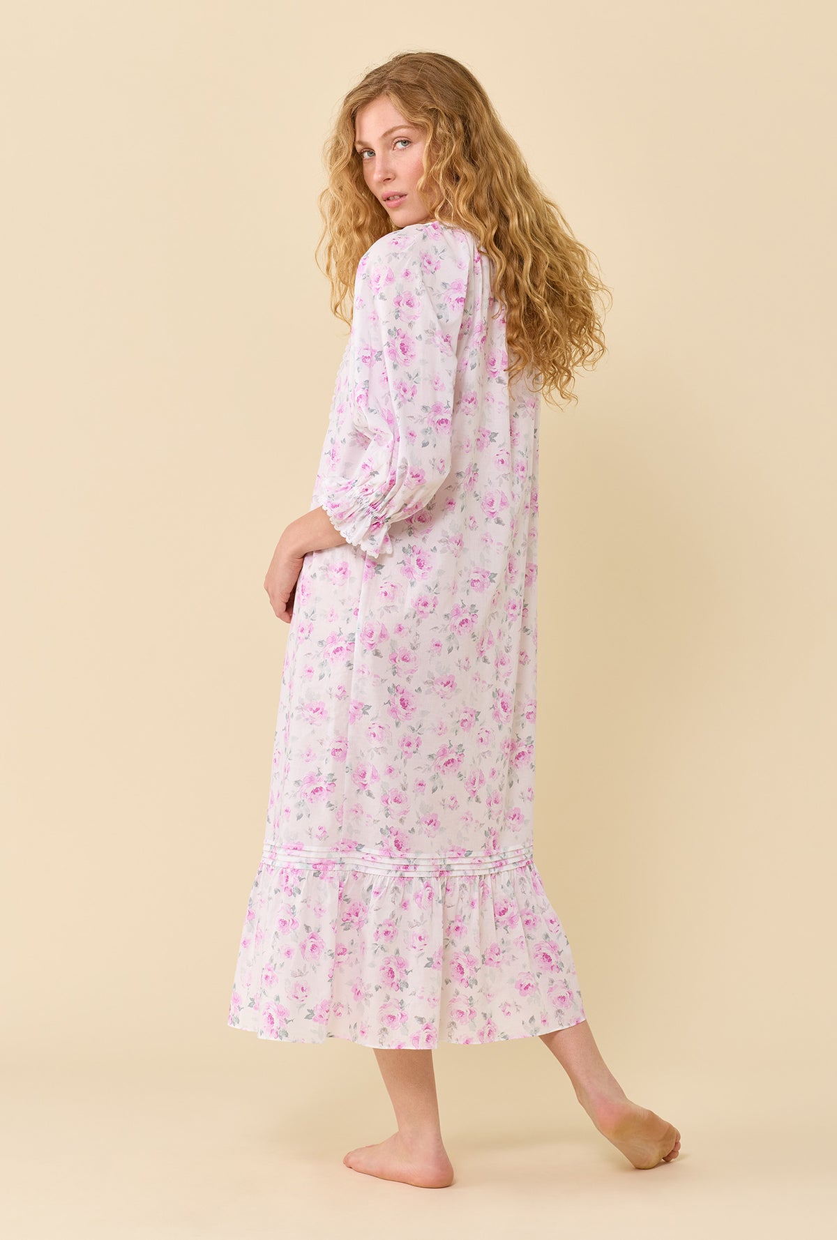 Faye Antique Rose 100% Cotton Woven Lawn 3/4 Sleeve Ballet Nightgown
