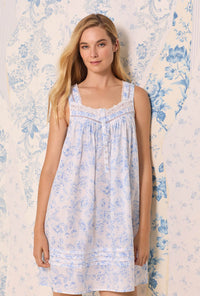 A lady wearing Powder Floral Cotton Lawn Short Chemise