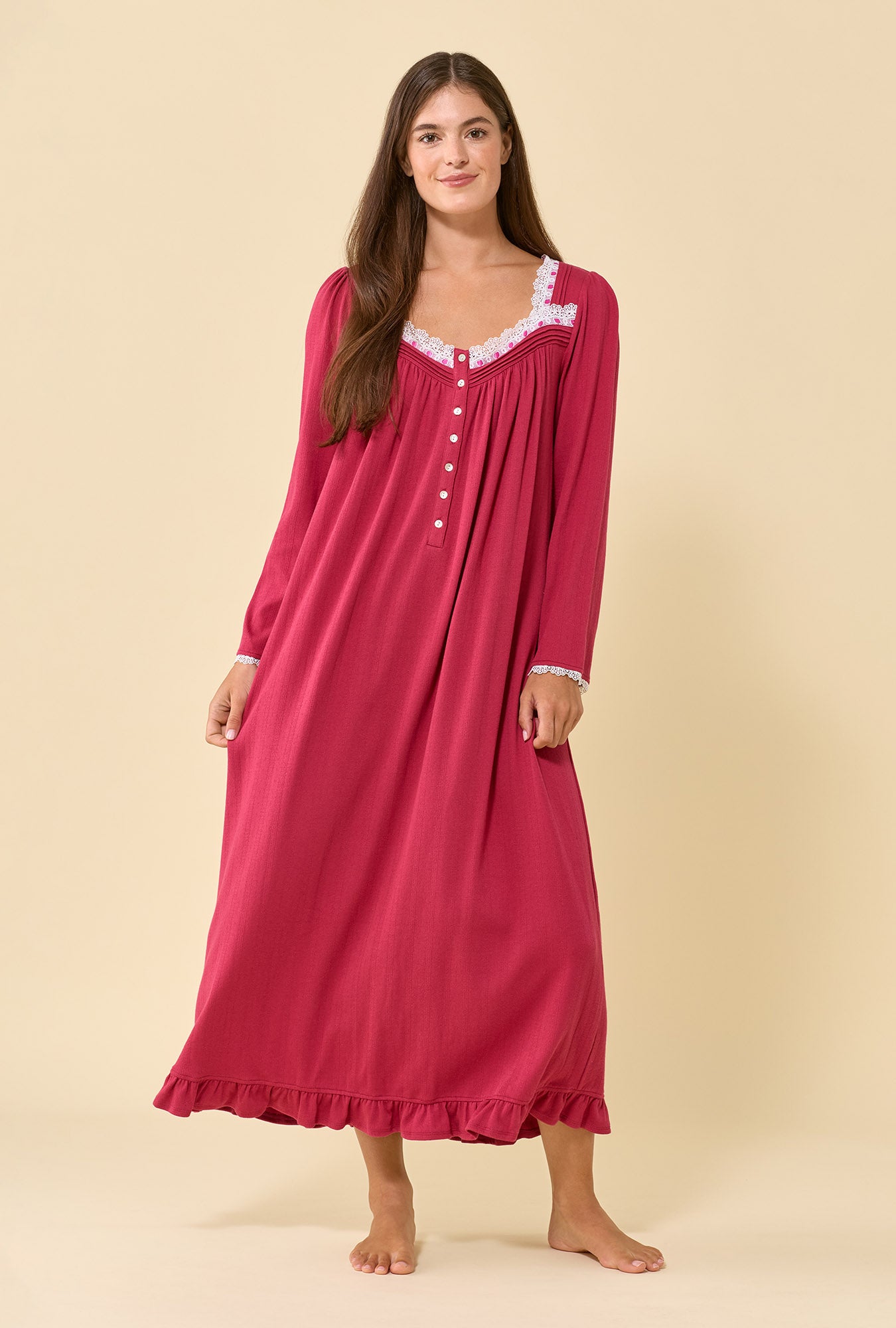 Bordeaux Brushed Pointelle Long Sleeve Ballet Nightgown