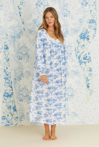 French Toile "Eileen" Long Sleeve Cotton Woven Nightgown