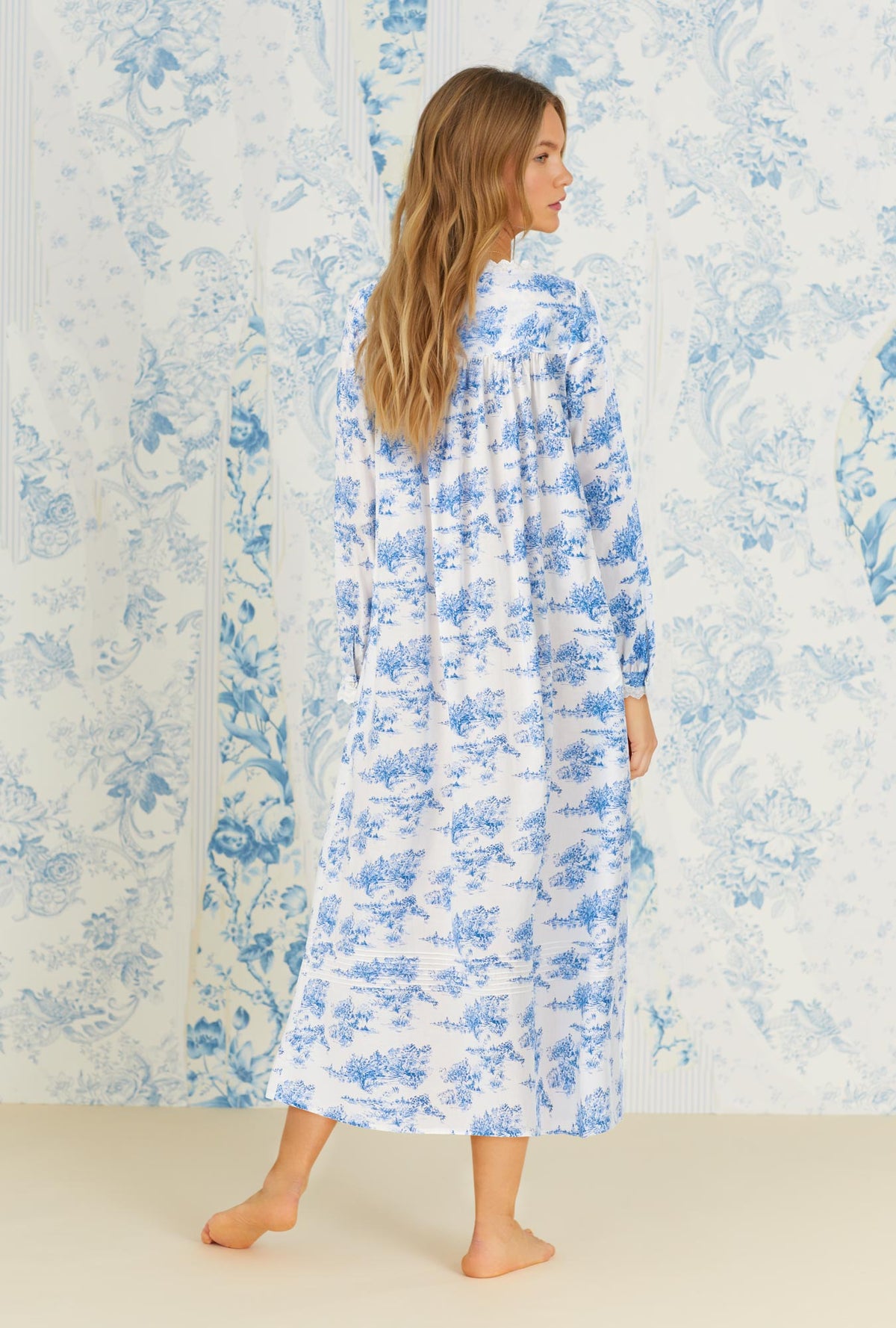 French Toile &quot;Eileen&quot; Long Sleeve Cotton Woven Nightgown